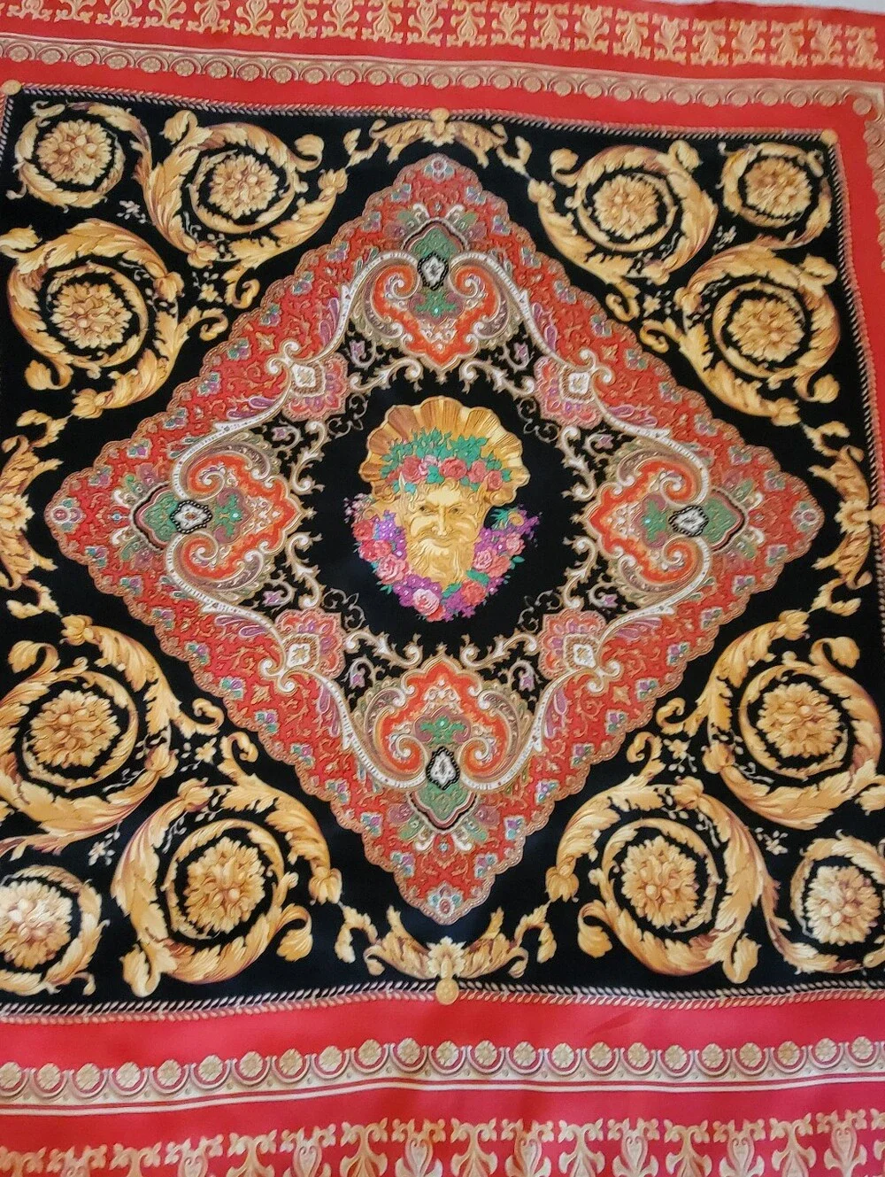 Vintage,Very Large HUALI,Red and Black Baroque-Style Scarf Accent